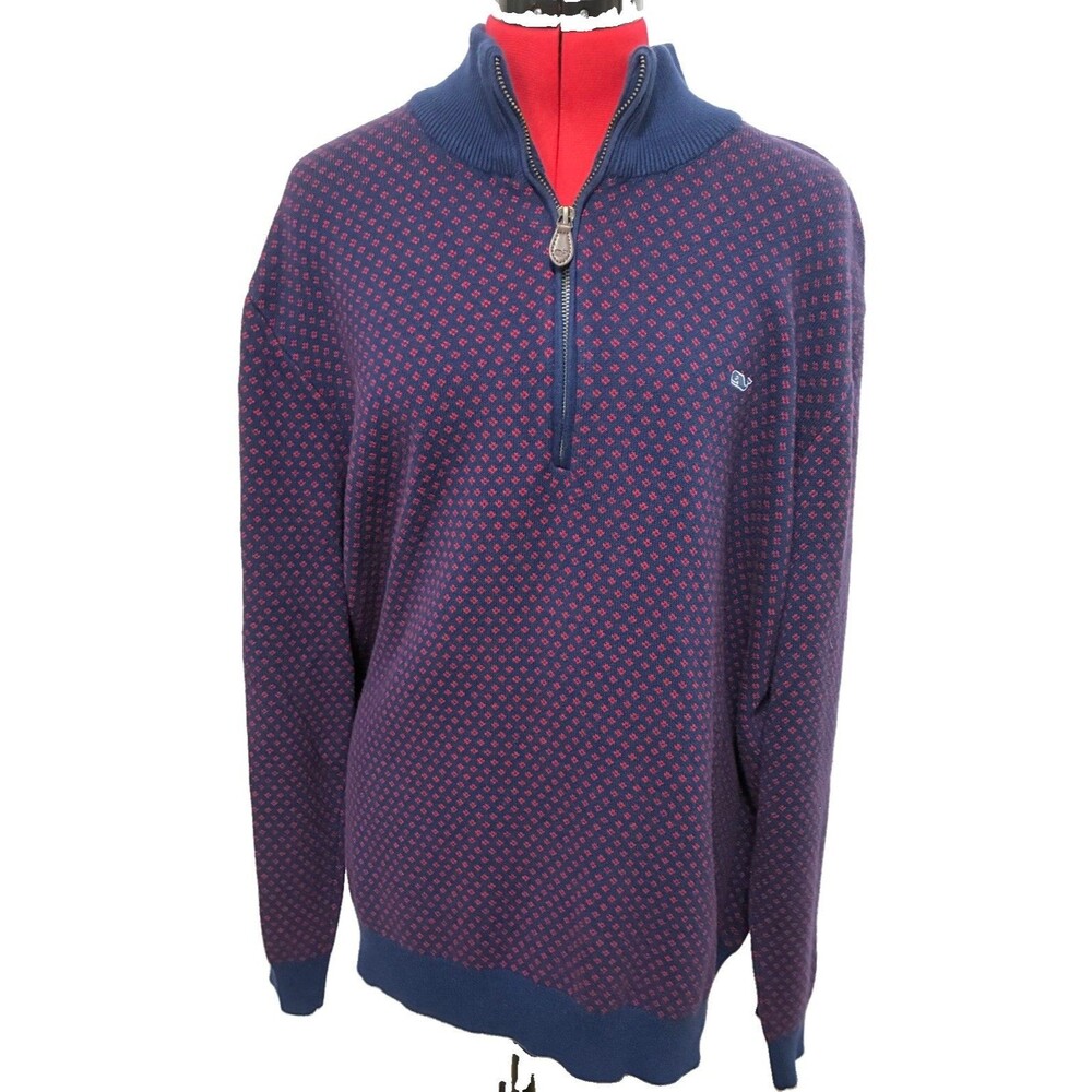 Vineyard Vines Shep And Ian Men’s Blue And Red Quarter Zip Size XL